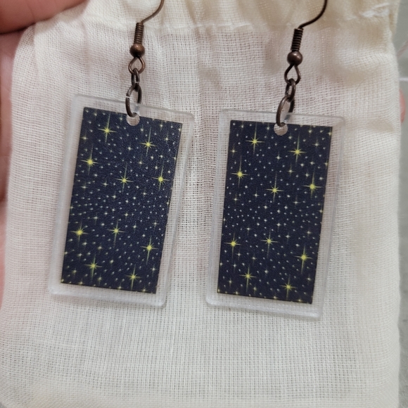 [SOLD] Tarot Card "The Tower" Copper Ox Resin Earrings - Picture 3 of 4